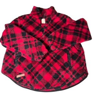 Simply‎ Southern Womens Red Black Plaid Sherpa Fleece 1/4 Zip Pullover XXL